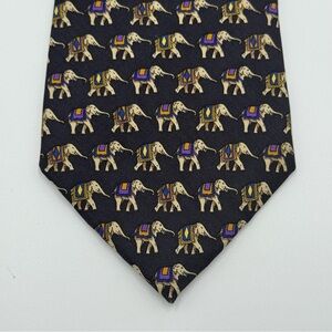 Brooks Brothers Silk Elephant Pattern Tie Black Purple Blue Gold Vintage